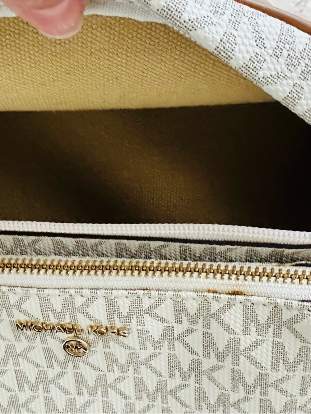 Michael Kors Cream White Logo-Print Crossbody with Tan Trim - Picture 6 of 13